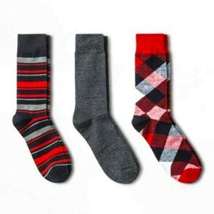 Goodfellow Mens 3 Pk Check Solid Striped Crew Socks Casual